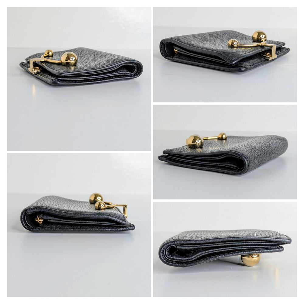 Strathberry Crescent Wallet Black Pebbled Leather Bifold Signature Hinge Bar - Picture 9 of 16